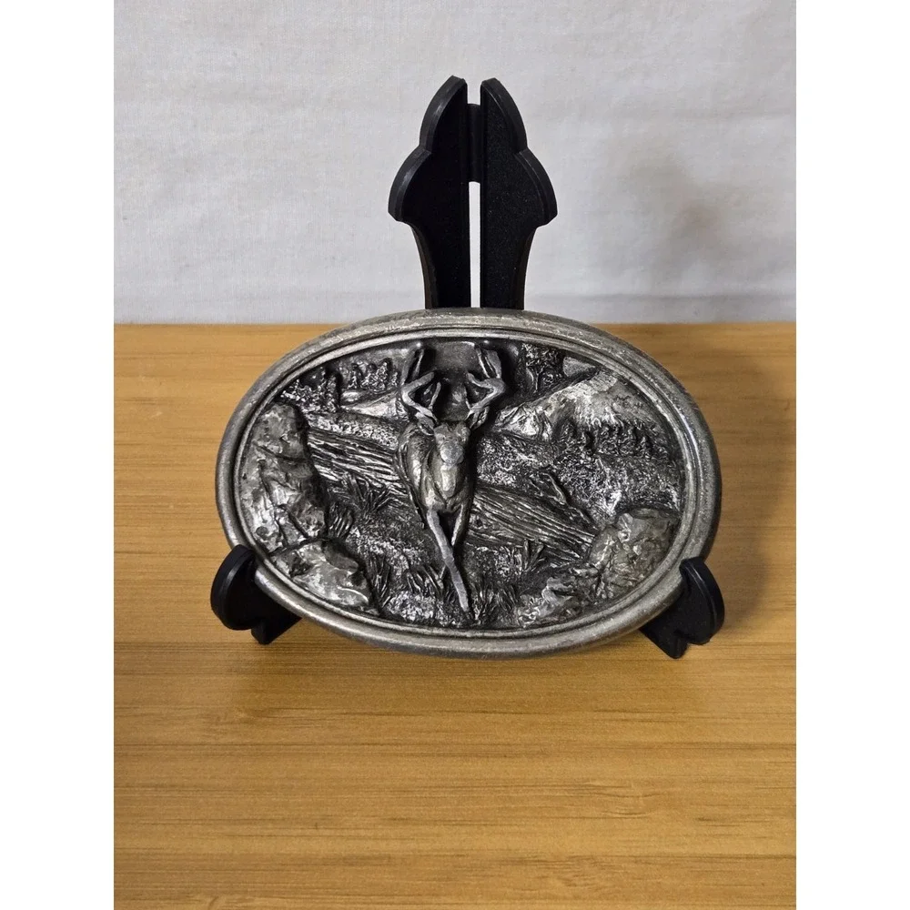 Vintage 1983 Bergamot Brass Works Belt Buckle With 3D Deer Design